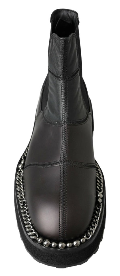 Dolce & Gabbana Black Leather Slip on Stretch Boots - SMARTMARTNZ