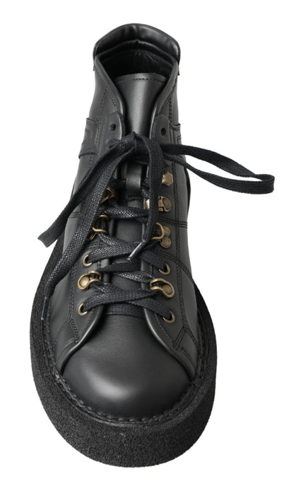 Dolce & Gabbana Black Leather Slip on Stretch Boots - SMARTMARTNZ
