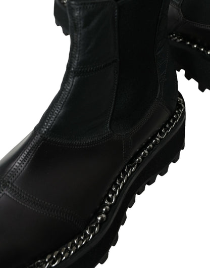 Dolce & Gabbana Black Leather Slip On Stretch Chelsea Boots Shoes - SMARTMARTNZ
