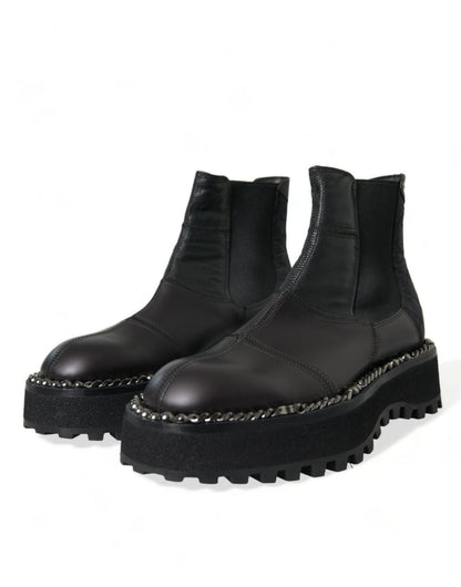 Dolce & Gabbana Black Leather Slip On Stretch Chelsea Boots Shoes - SMARTMARTNZ