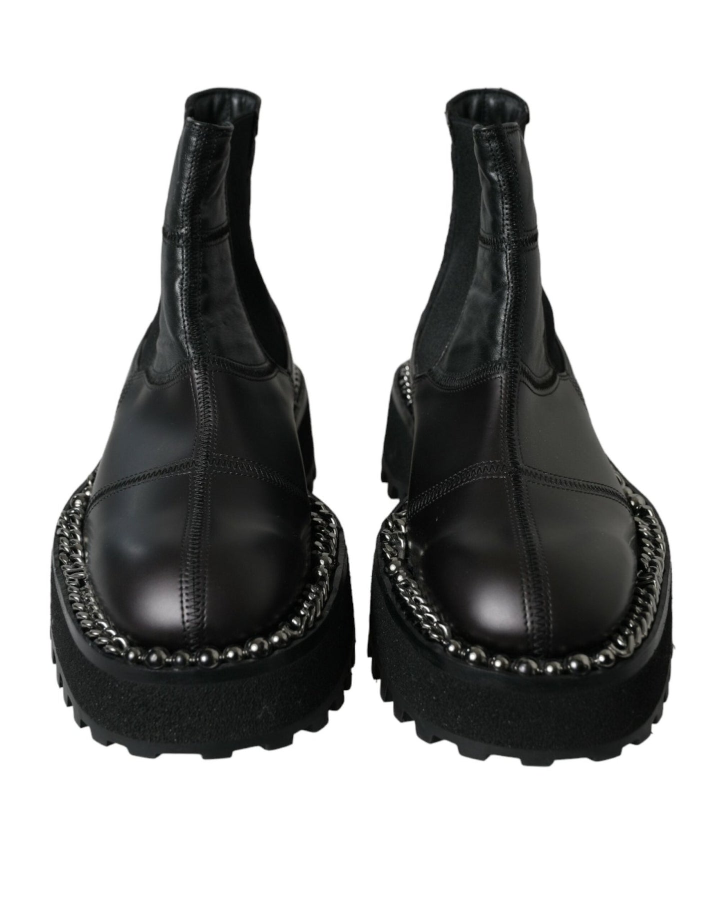 Dolce & Gabbana Black Leather Slip On Stretch Chelsea Boots Shoes - SMARTMARTNZ