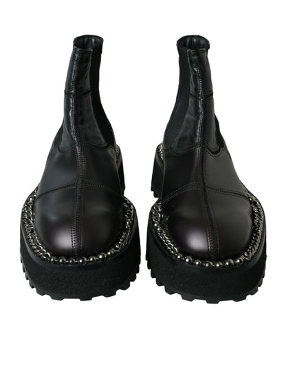 Dolce & Gabbana Black Leather Slip On Stretch Chelsea Boots Shoes - SMARTMARTNZ