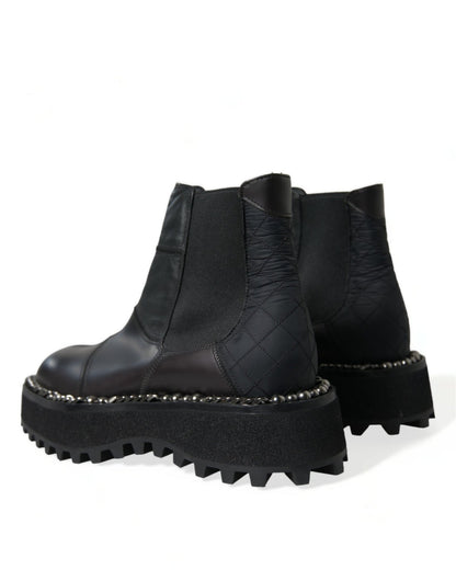 Dolce & Gabbana Black Leather Slip On Stretch Chelsea Boots Shoes - SMARTMARTNZ