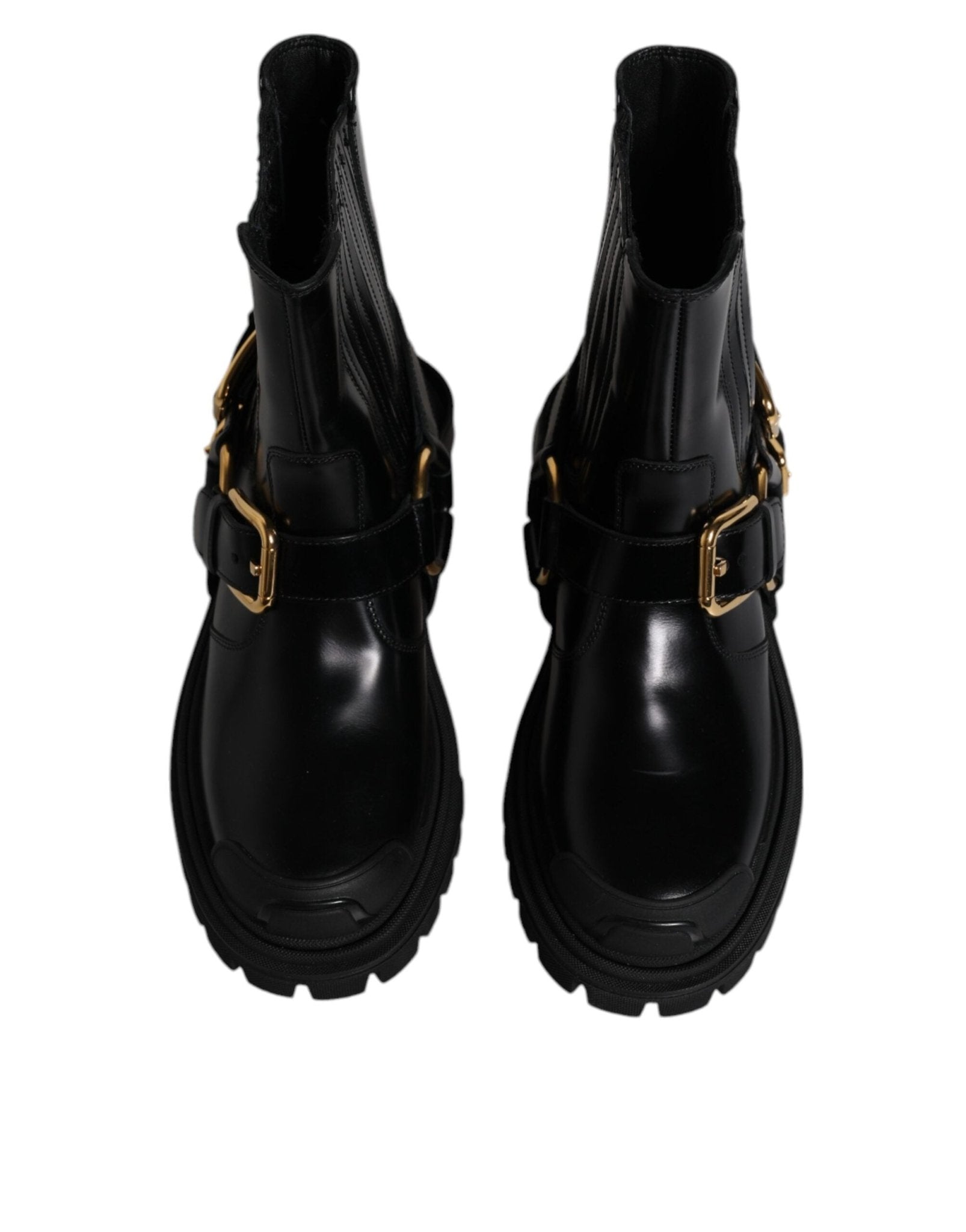 Dolce & Gabbana Black Leather Slip On Stretch Trekking Boots Shoes - SMARTMARTNZ