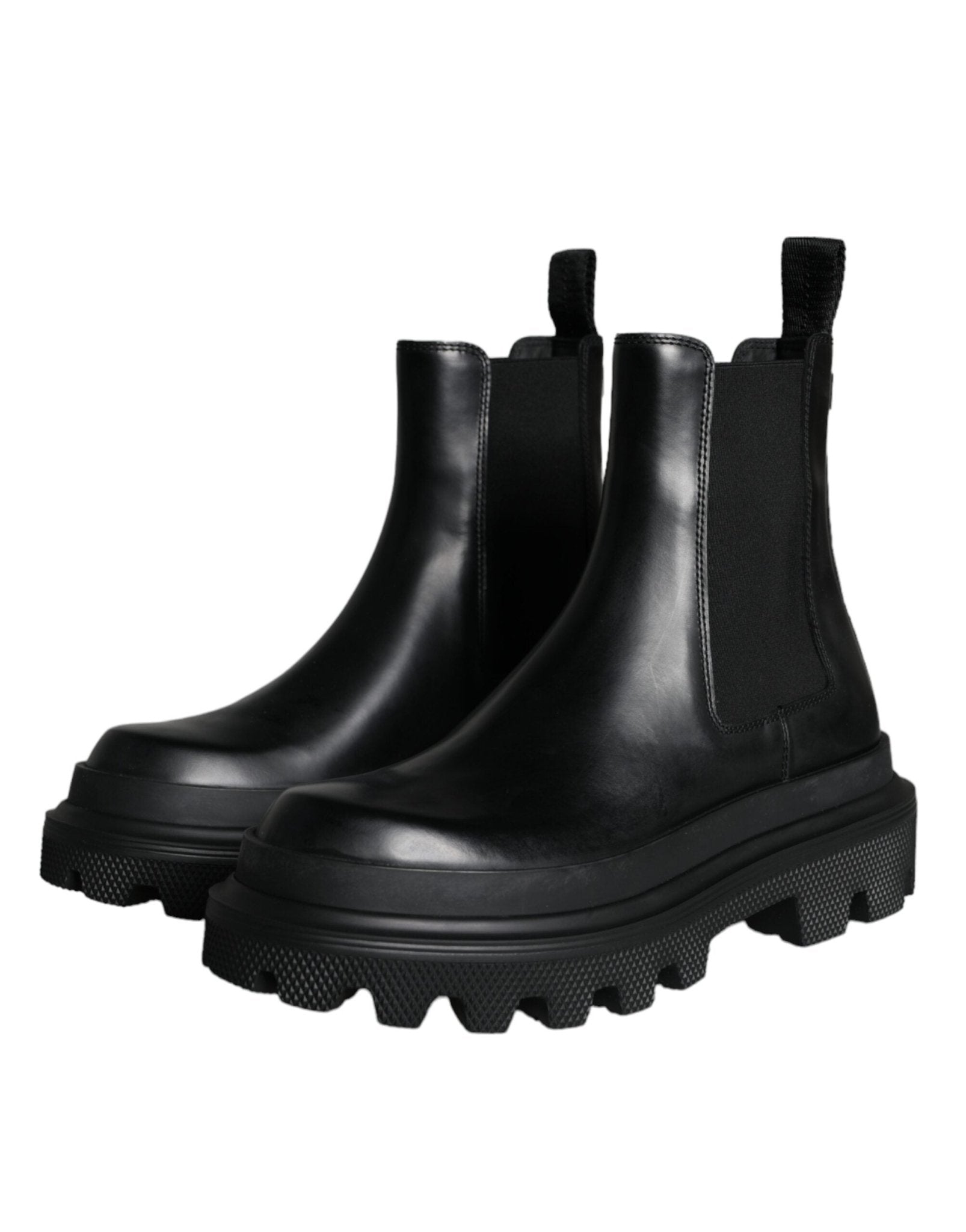 Dolce & Gabbana Black Leather Slip On Stretch Trekking Boots Shoes - SMARTMARTNZ