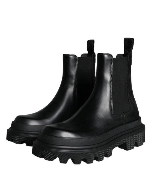 Dolce & Gabbana Black Leather Slip On Stretch Trekking Boots Shoes - SMARTMARTNZ