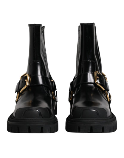 Dolce & Gabbana Black Leather Slip On Stretch Trekking Boots Shoes - SMARTMARTNZ