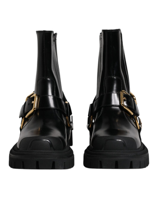 Dolce & Gabbana Black Leather Slip On Stretch Trekking Boots Shoes - SMARTMARTNZ