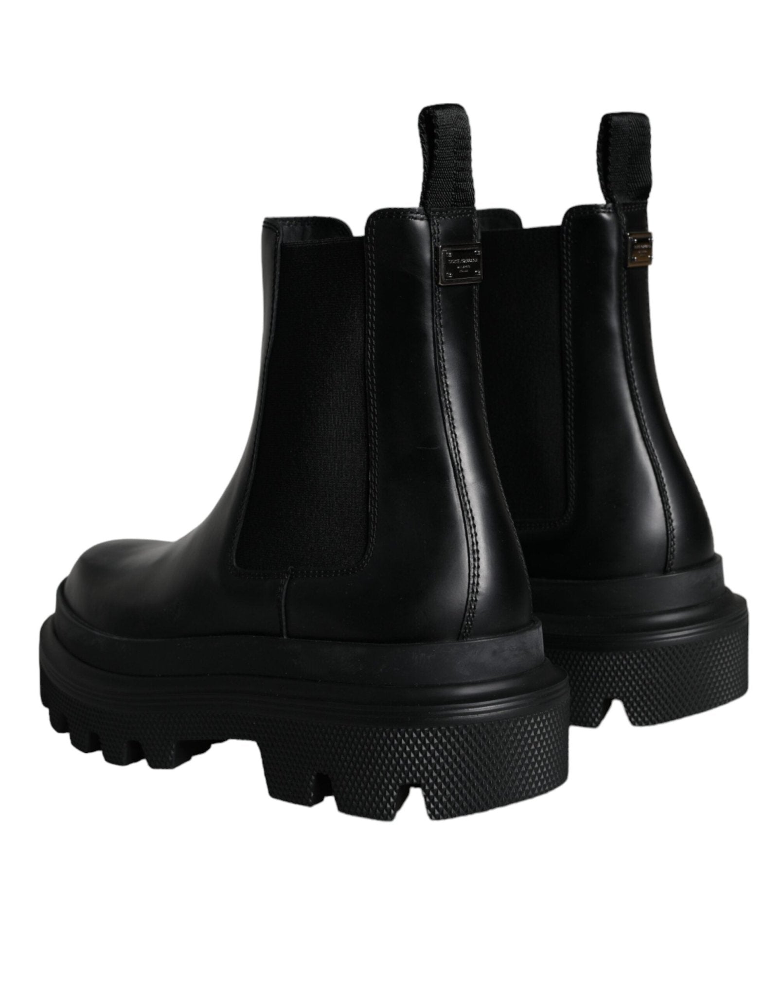 Dolce & Gabbana Black Leather Slip On Stretch Trekking Boots Shoes - SMARTMARTNZ