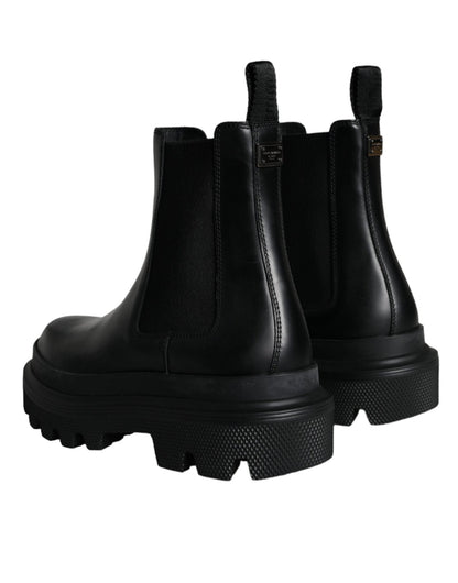 Dolce & Gabbana Black Leather Slip On Stretch Trekking Boots Shoes - SMARTMARTNZ