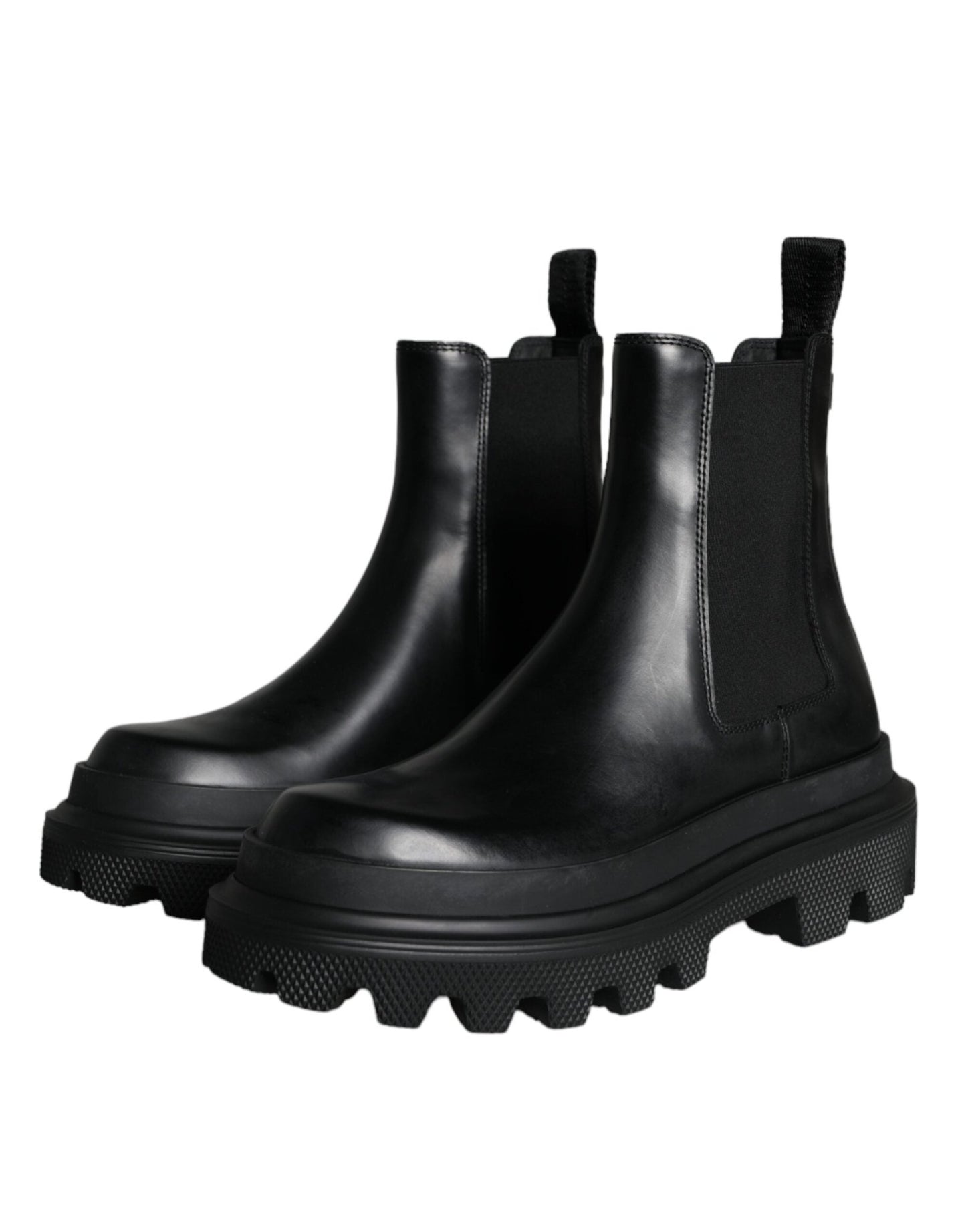 Dolce & Gabbana Black Leather Slip On Stretch Trekking Boots Shoes - SMARTMARTNZ