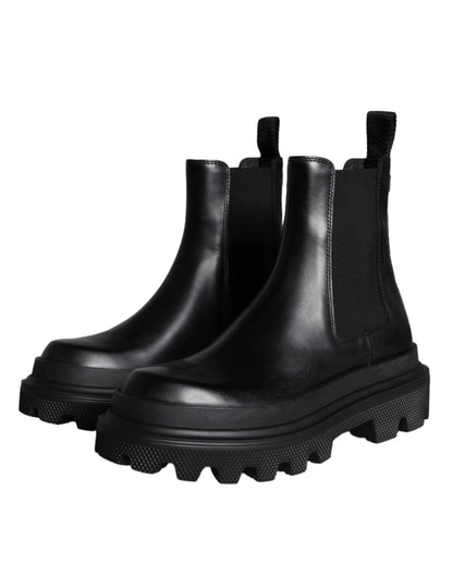 Dolce & Gabbana Black Leather Slip On Stretch Trekking Boots Shoes - SMARTMARTNZ