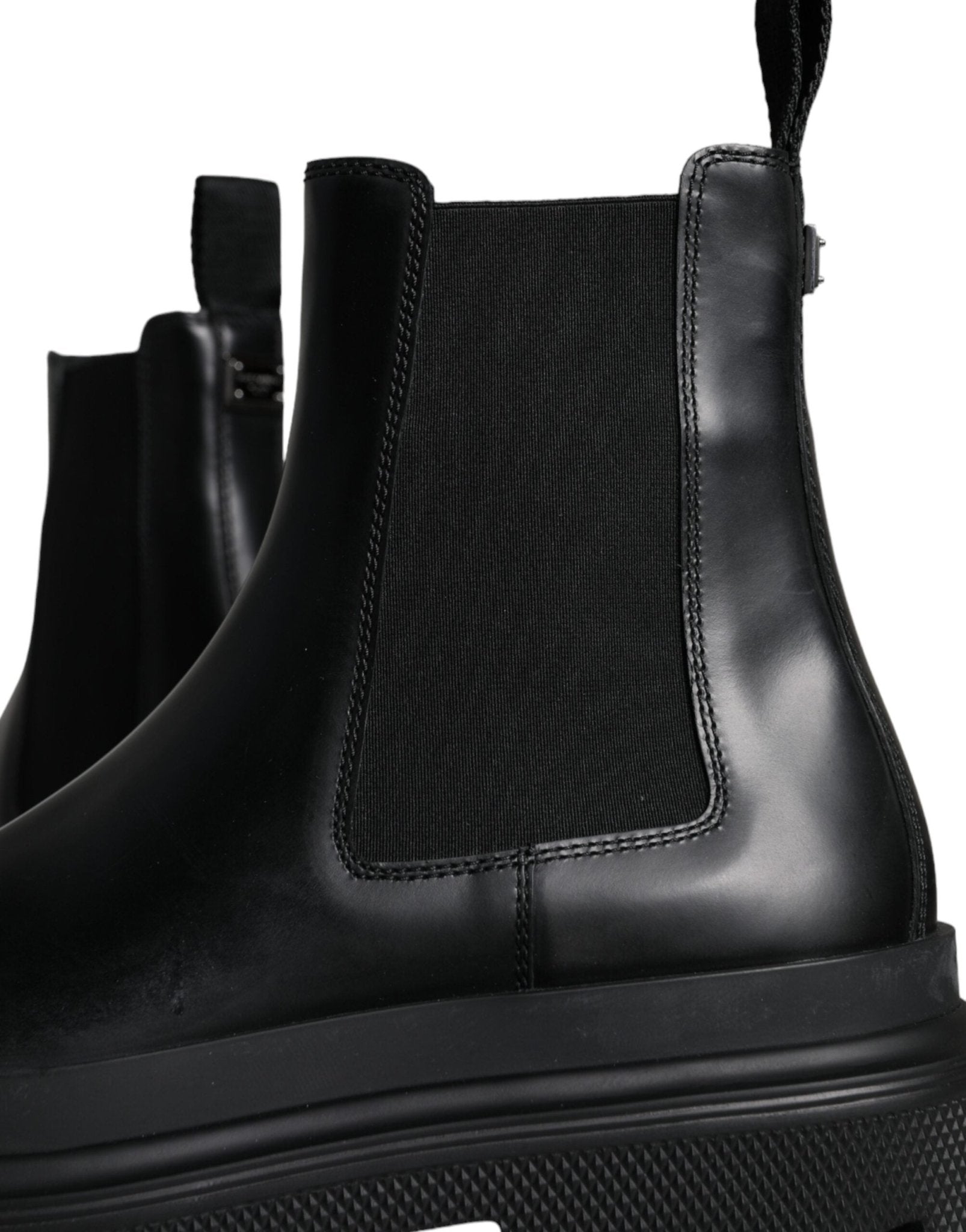 Dolce & Gabbana Black Leather Slip On Stretch Trekking Boots Shoes - SMARTMARTNZ