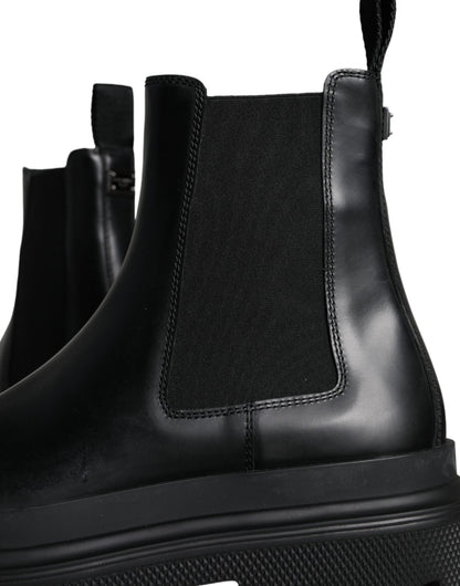 Dolce & Gabbana Black Leather Slip On Stretch Trekking Boots Shoes - SMARTMARTNZ