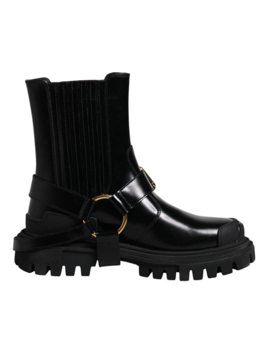 Dolce & Gabbana Black Leather Slip On Stretch Trekking Boots Shoes - SMARTMARTNZ