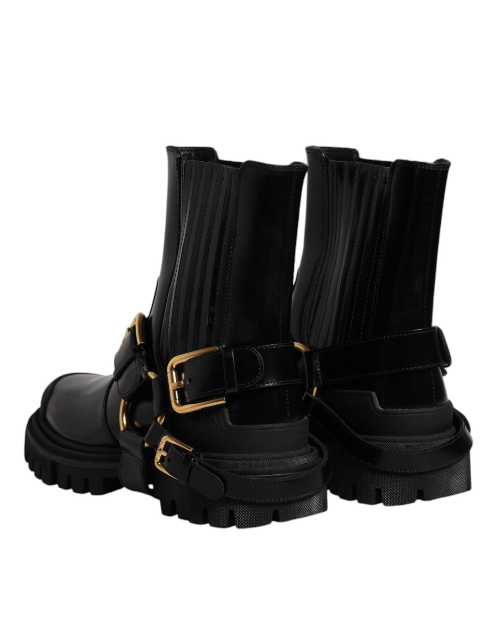Dolce & Gabbana Black Leather Slip On Stretch Trekking Boots Shoes - SMARTMARTNZ