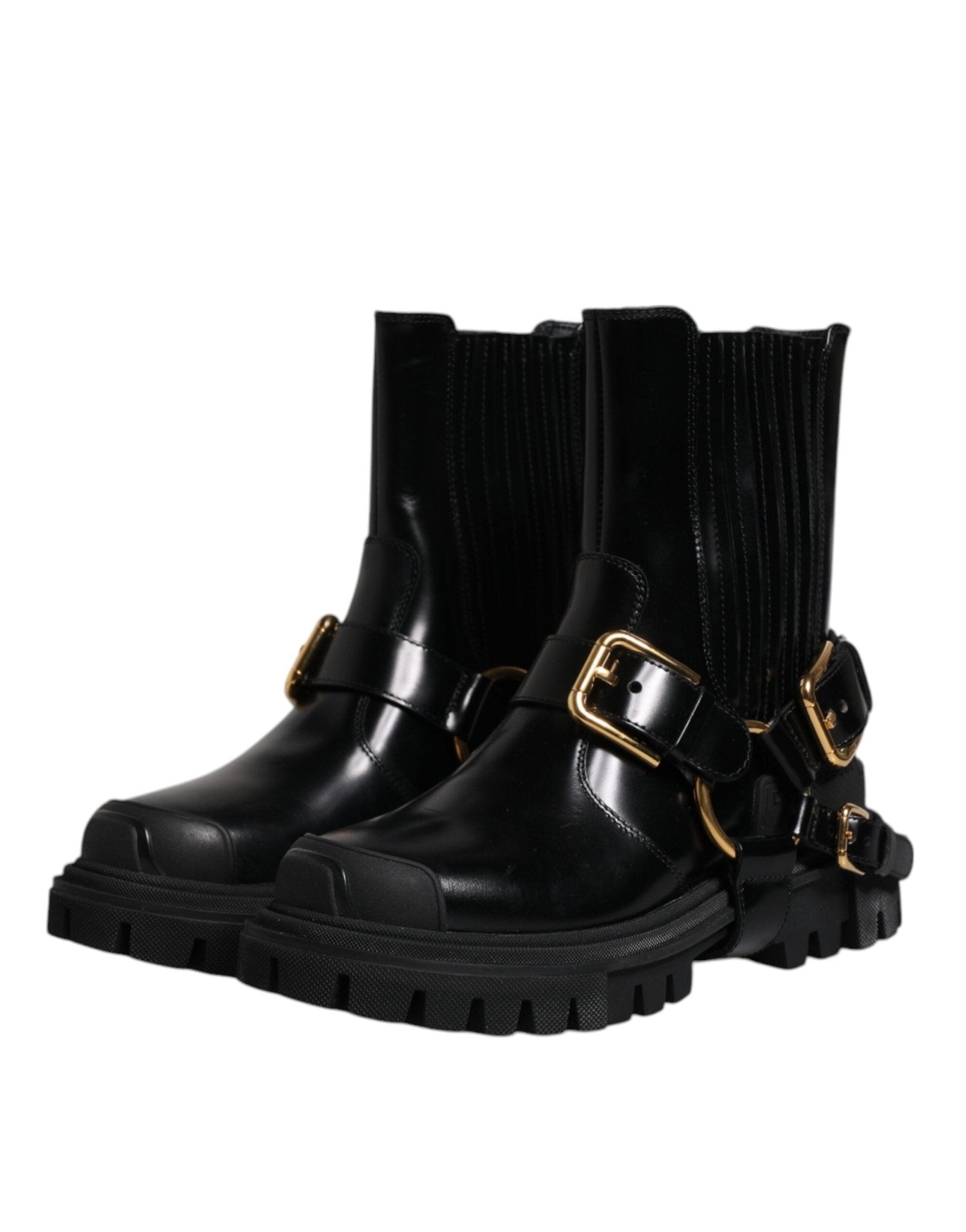Dolce & Gabbana Black Leather Slip On Stretch Trekking Boots Shoes - SMARTMARTNZ