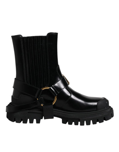 Dolce & Gabbana Black Leather Slip On Stretch Trekking Boots Shoes - SMARTMARTNZ