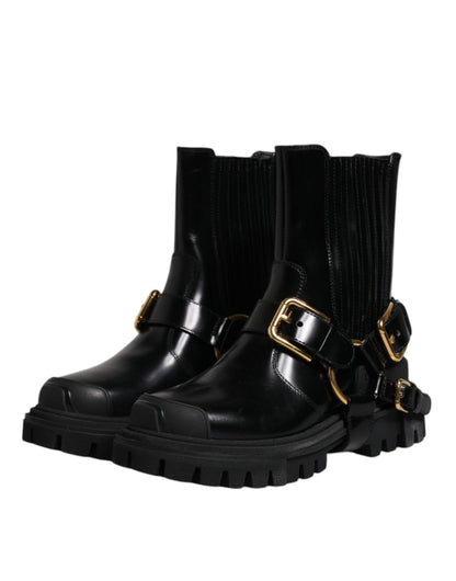 Dolce & Gabbana Black Leather Slip On Stretch Trekking Boots Shoes - SMARTMARTNZ