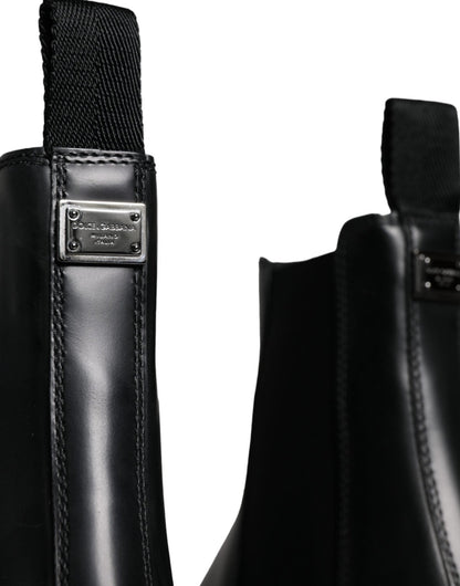 Dolce & Gabbana Black Leather Slip On Stretch Trekking Boots Shoes - SMARTMARTNZ