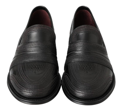 Dolce & Gabbana Black Leather Slipper Loafers Stitched Shoes - SMARTMARTNZ