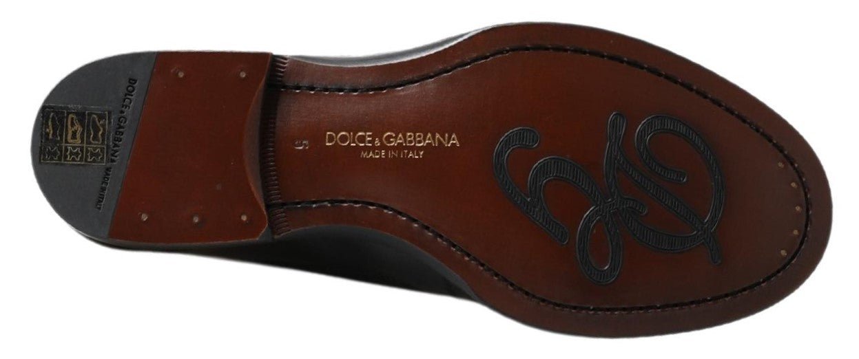 Dolce & Gabbana Black Leather Slipper Loafers Stitched Shoes - SMARTMARTNZ