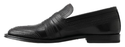 Dolce & Gabbana Black Leather Slipper Loafers Stitched Shoes - SMARTMARTNZ