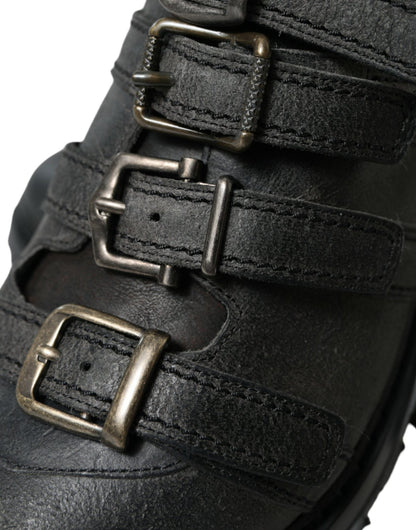 Dolce & Gabbana Black Leather Strap Men Ankle Boots Shoes - SMARTMARTNZ
