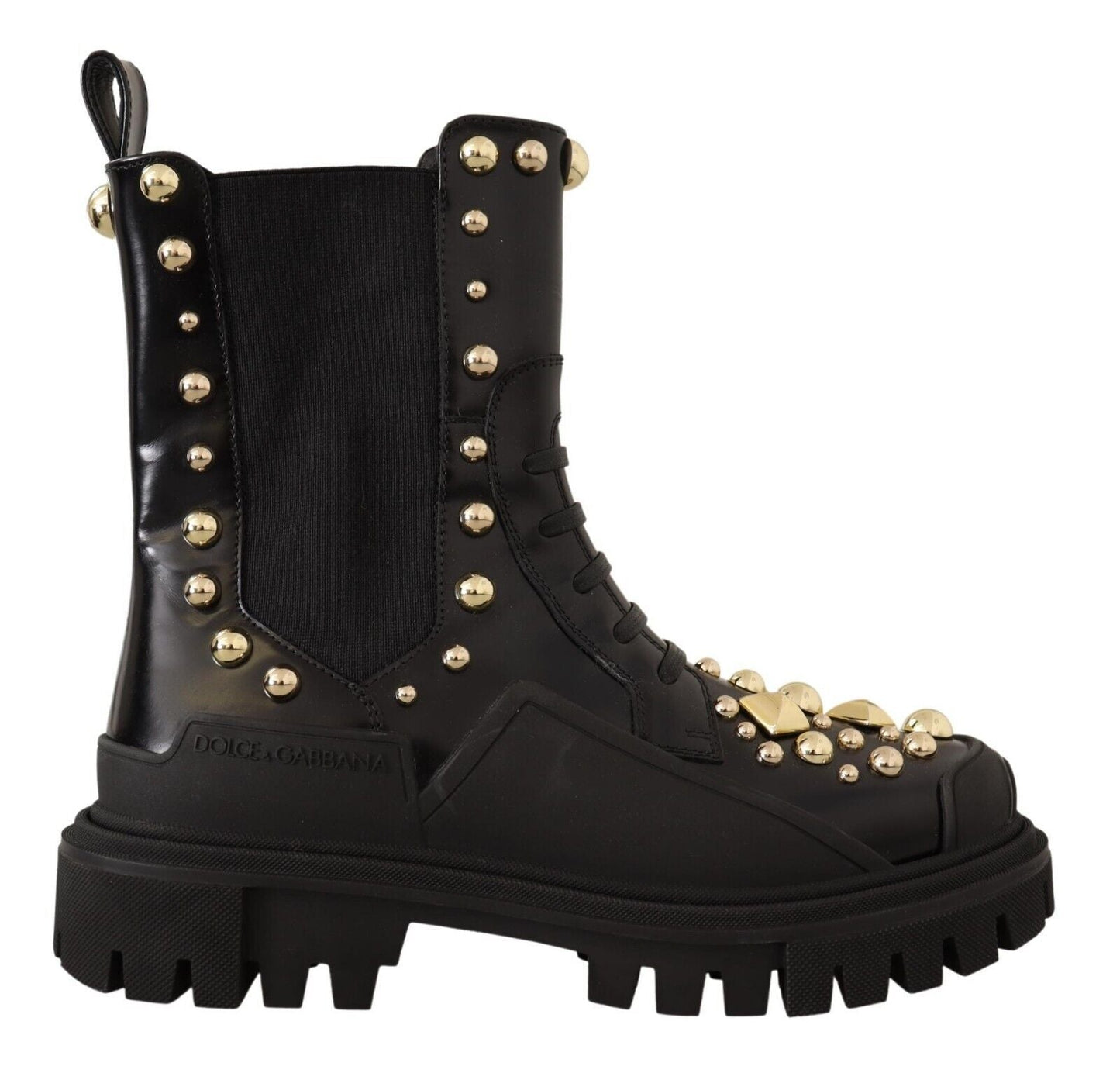 Dolce & Gabbana Black Leather Studded Combat Boots - SMARTMARTNZ