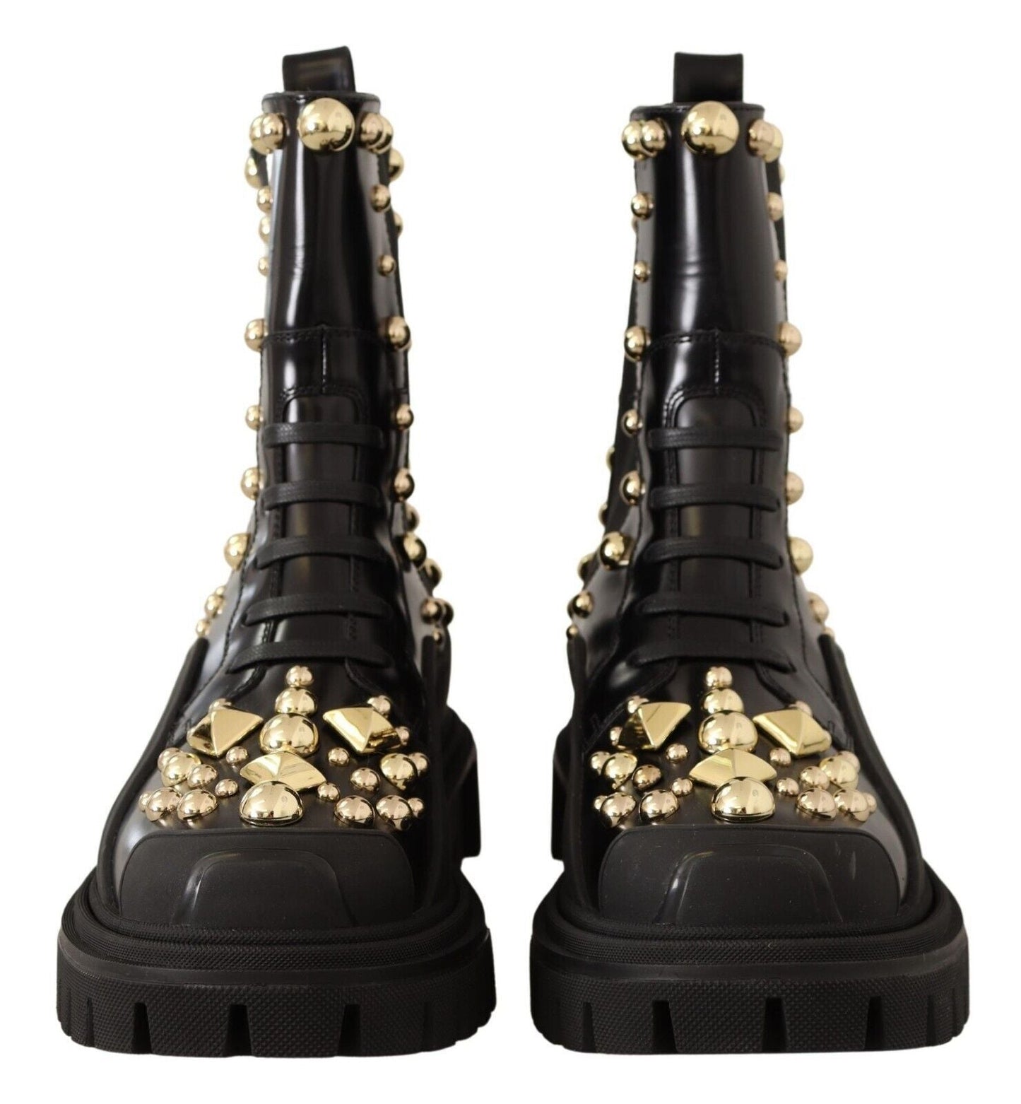 Dolce & Gabbana Black Leather Studded Combat Boots - SMARTMARTNZ