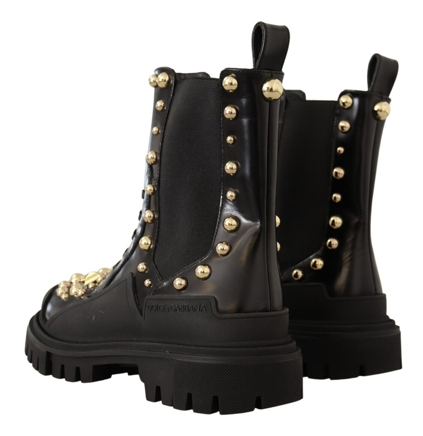 Dolce & Gabbana Black Leather Studded Combat Boots - SMARTMARTNZ