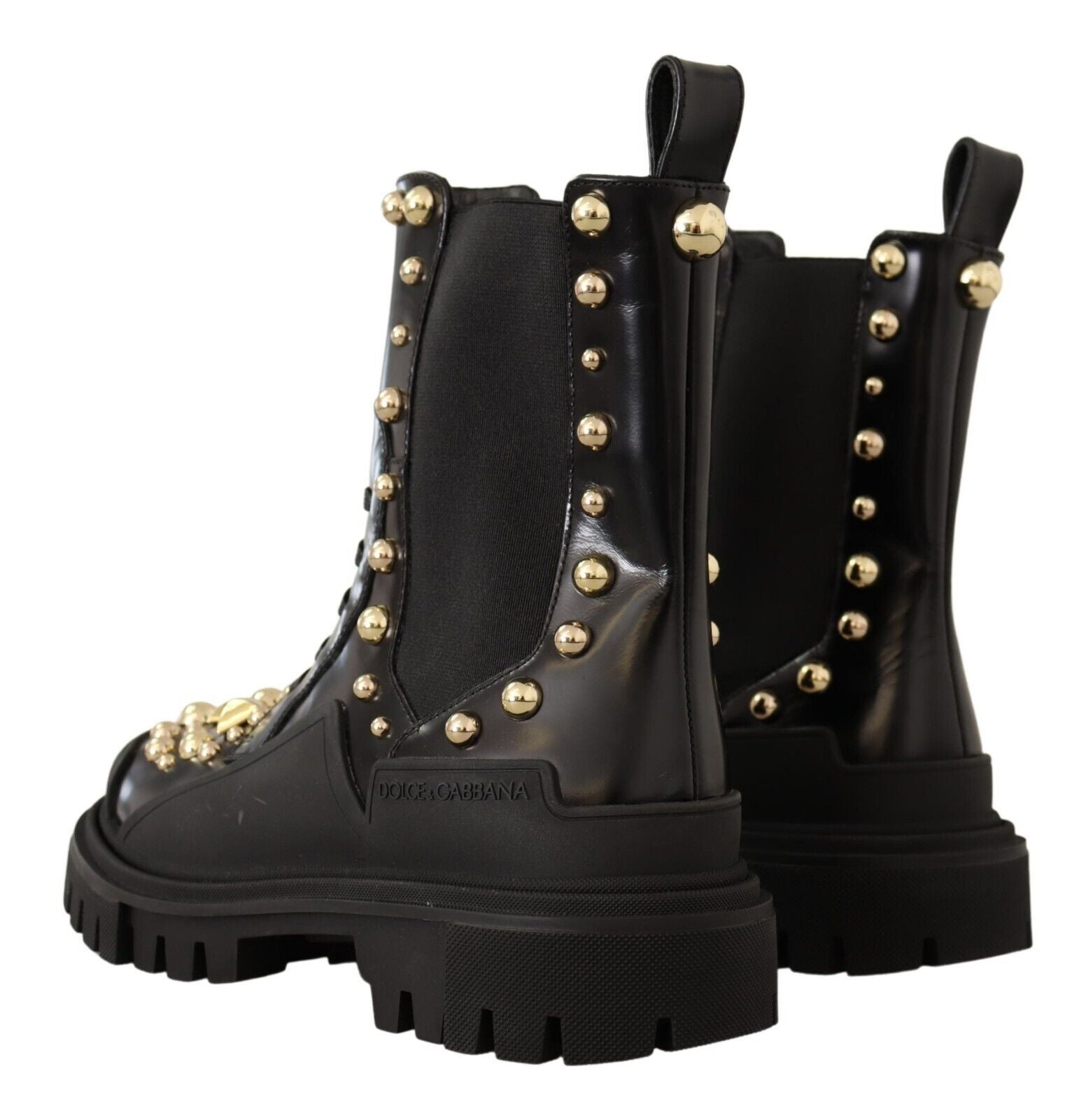 Dolce & Gabbana Black Leather Studded Combat Boots - SMARTMARTNZ