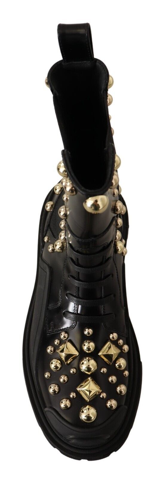 Dolce & Gabbana Black Leather Studded Combat Boots - SMARTMARTNZ