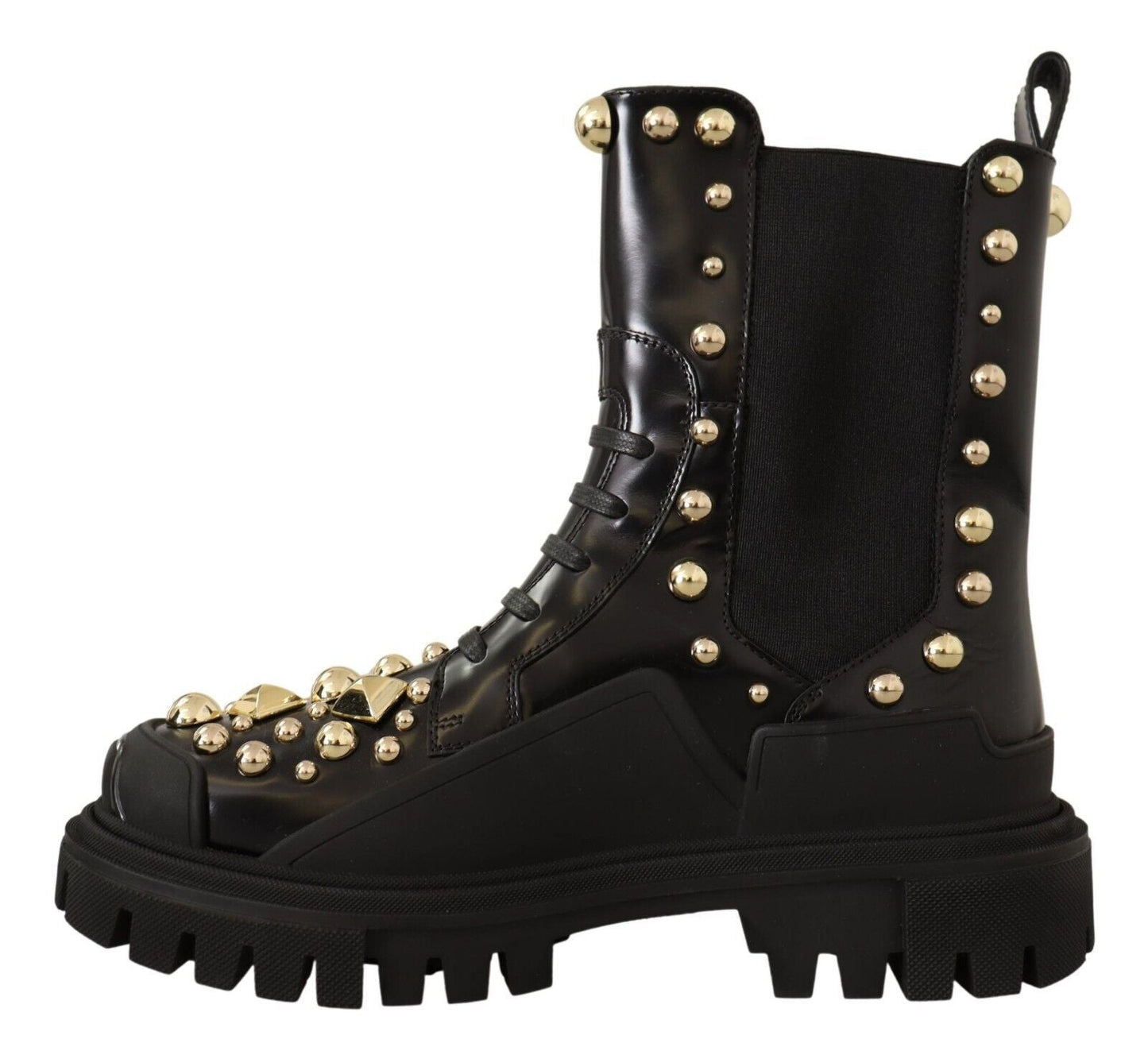 Dolce & Gabbana Black Leather Studded Combat Boots - SMARTMARTNZ