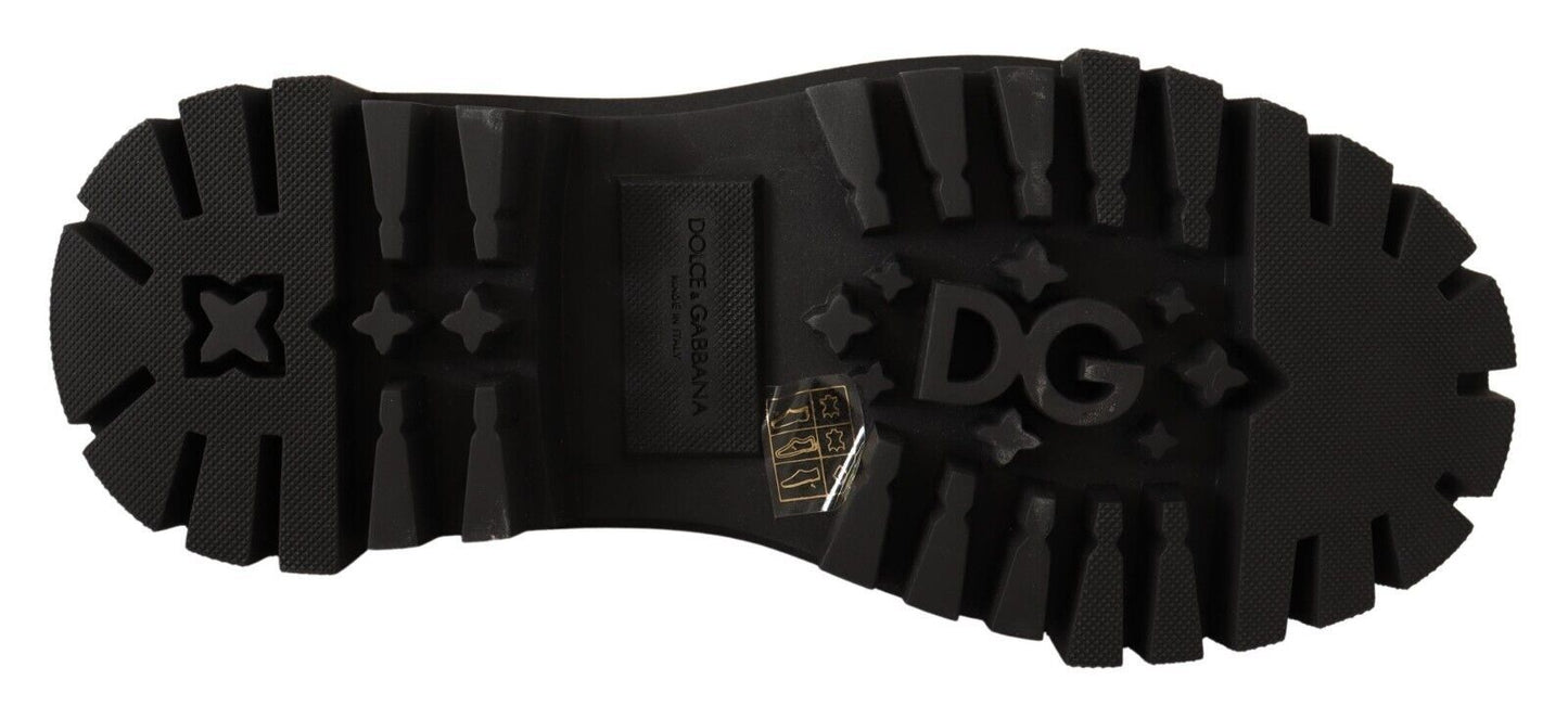Dolce & Gabbana Black Leather Studded Combat Boots - SMARTMARTNZ