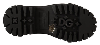 Dolce & Gabbana Black Leather Studded Combat Boots - SMARTMARTNZ