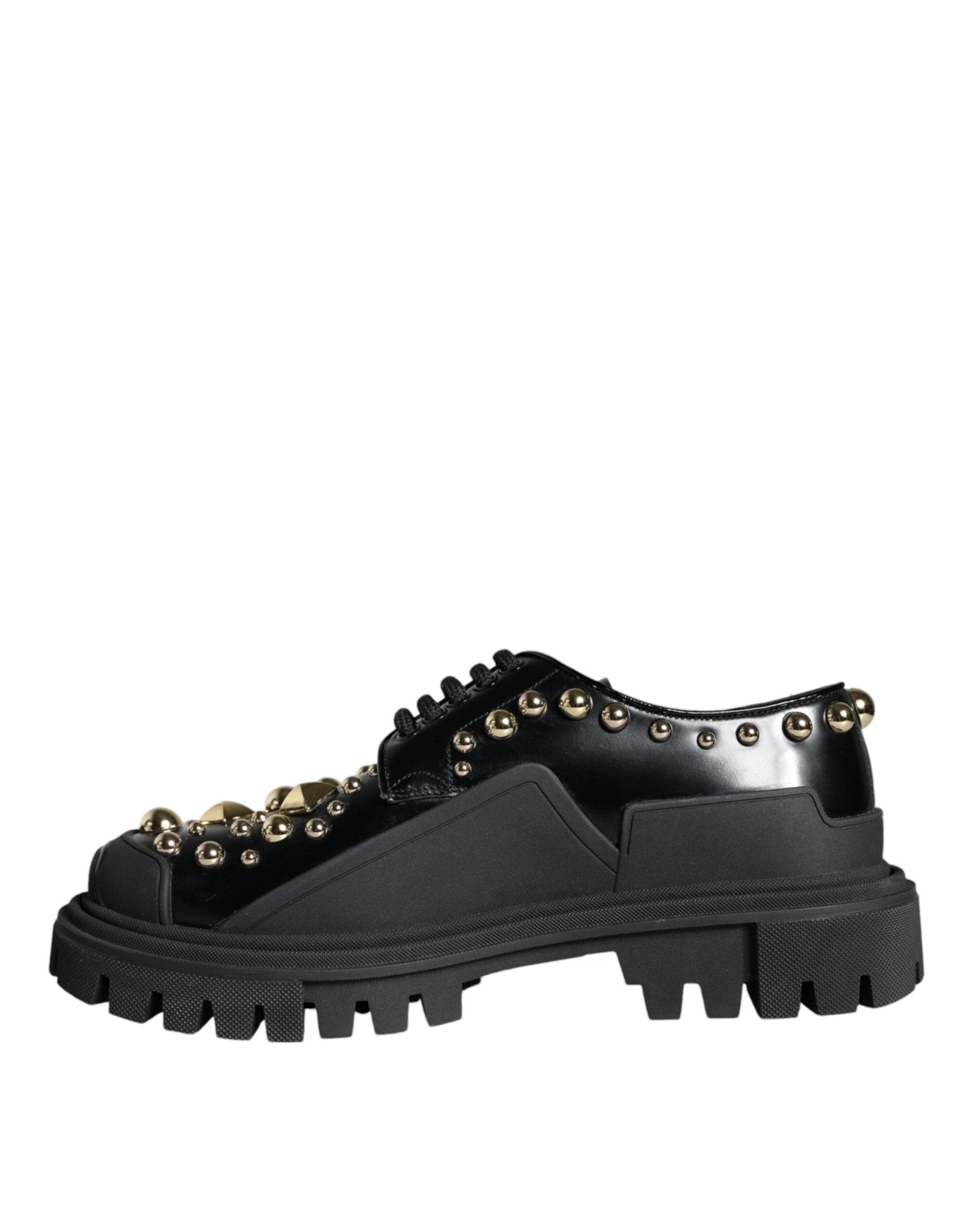 Dolce & Gabbana Black Leather Trekking Derby Embellished Shoes - SMARTMARTNZ