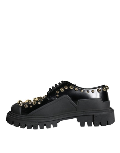 Dolce & Gabbana Black Leather Trekking Derby Embellished Shoes - SMARTMARTNZ