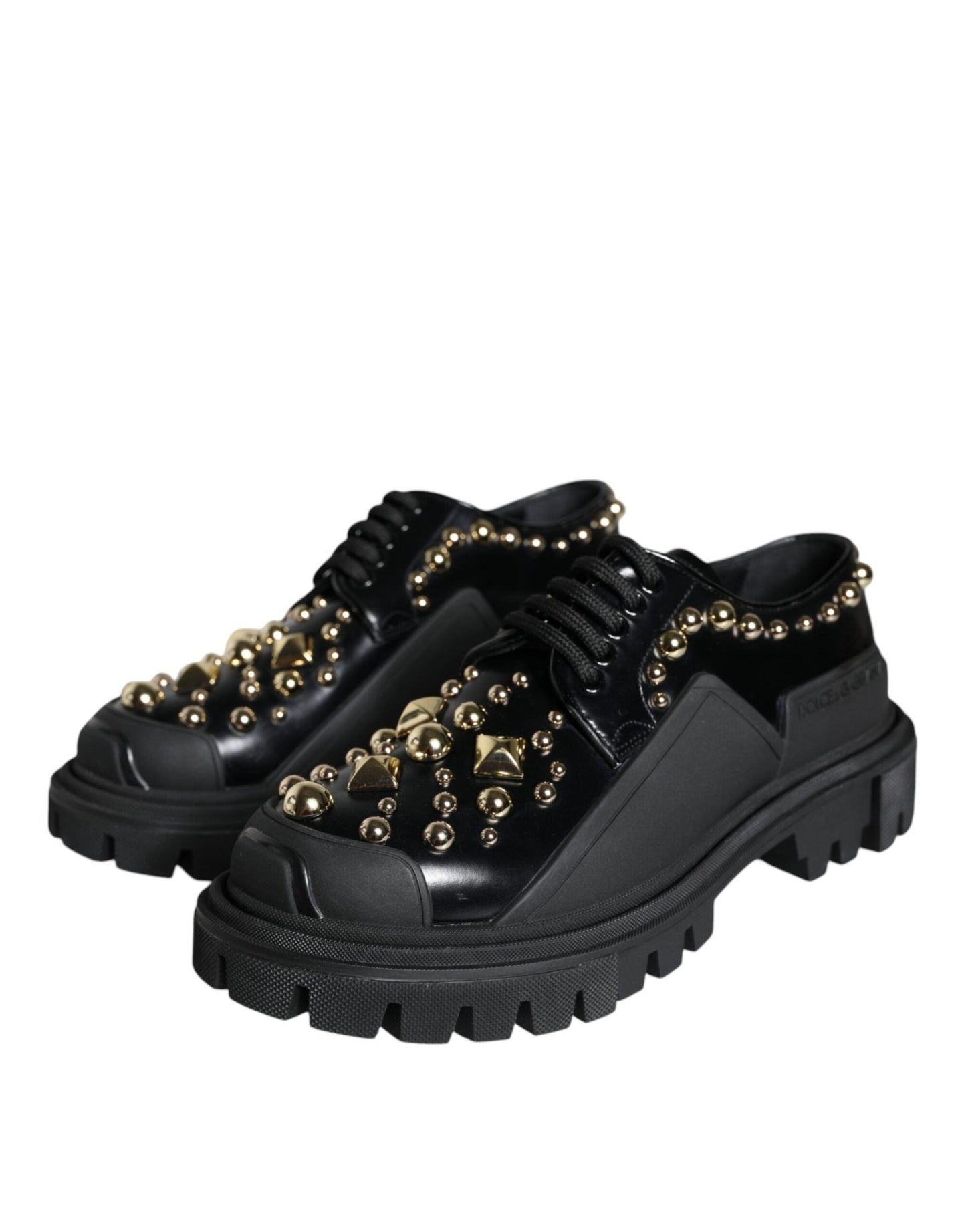 Dolce & Gabbana Black Leather Trekking Derby Embellished Shoes - SMARTMARTNZ