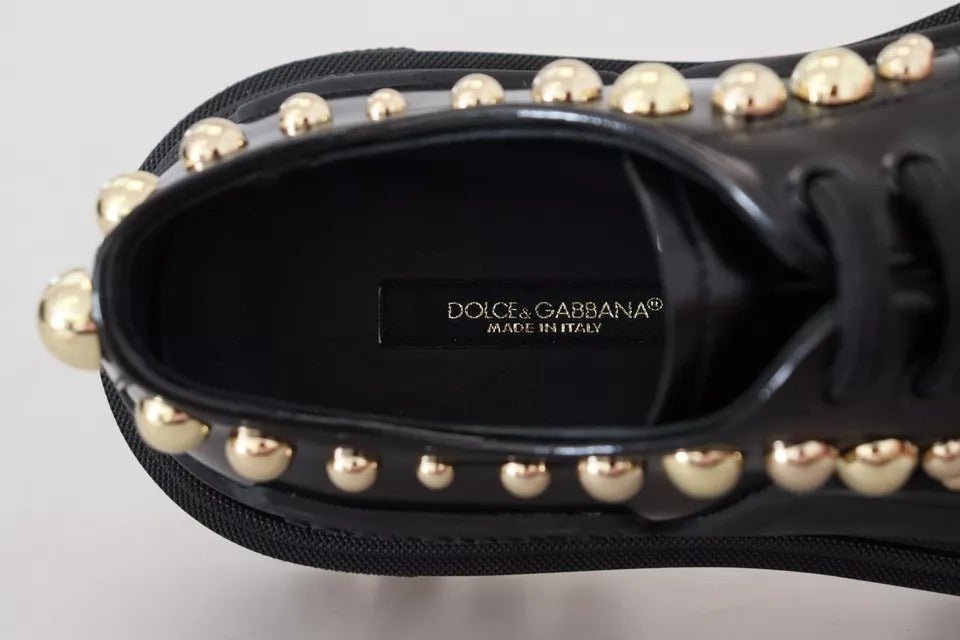Dolce & Gabbana Black Leather Trekking Derby Embellished Shoes - SMARTMARTNZ