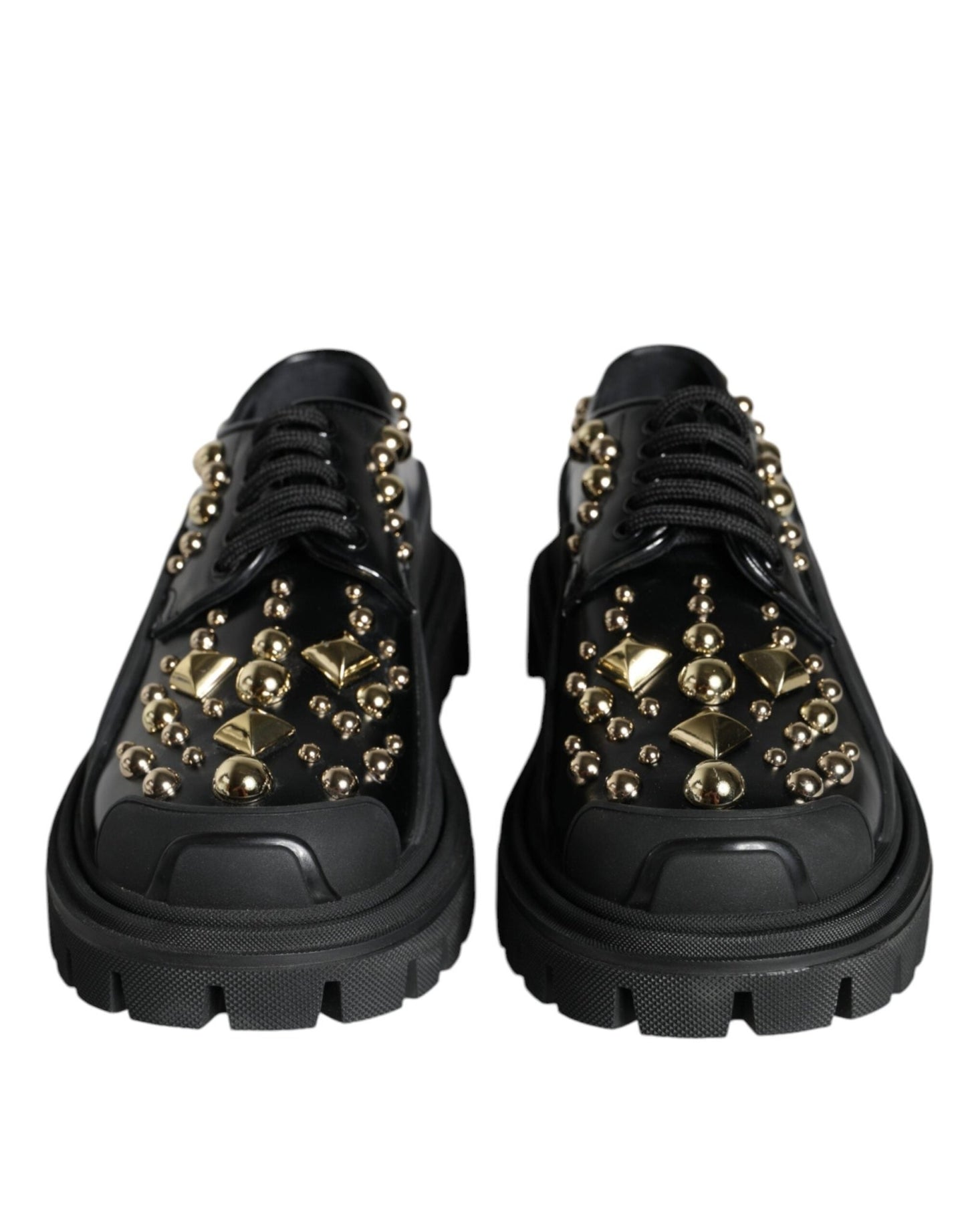 Dolce & Gabbana Black Leather Trekking Derby Embellished Shoes - SMARTMARTNZ