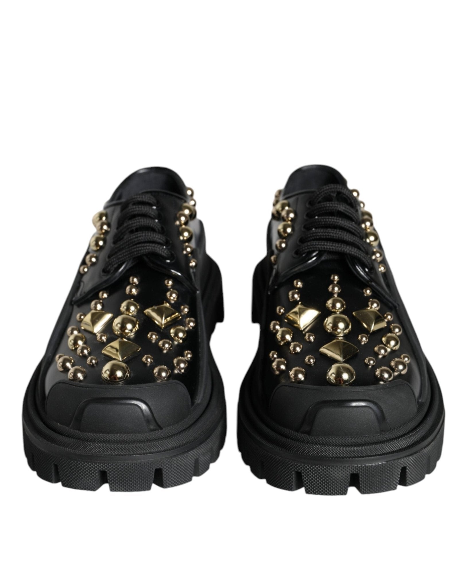 Dolce & Gabbana Black Leather Trekking Derby Embellished Shoes - SMARTMARTNZ