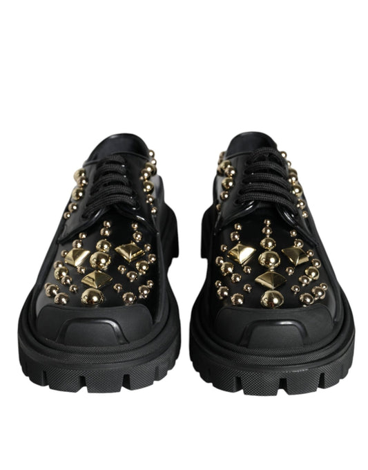 Dolce & Gabbana Black Leather Trekking Derby Embellished Shoes - SMARTMARTNZ