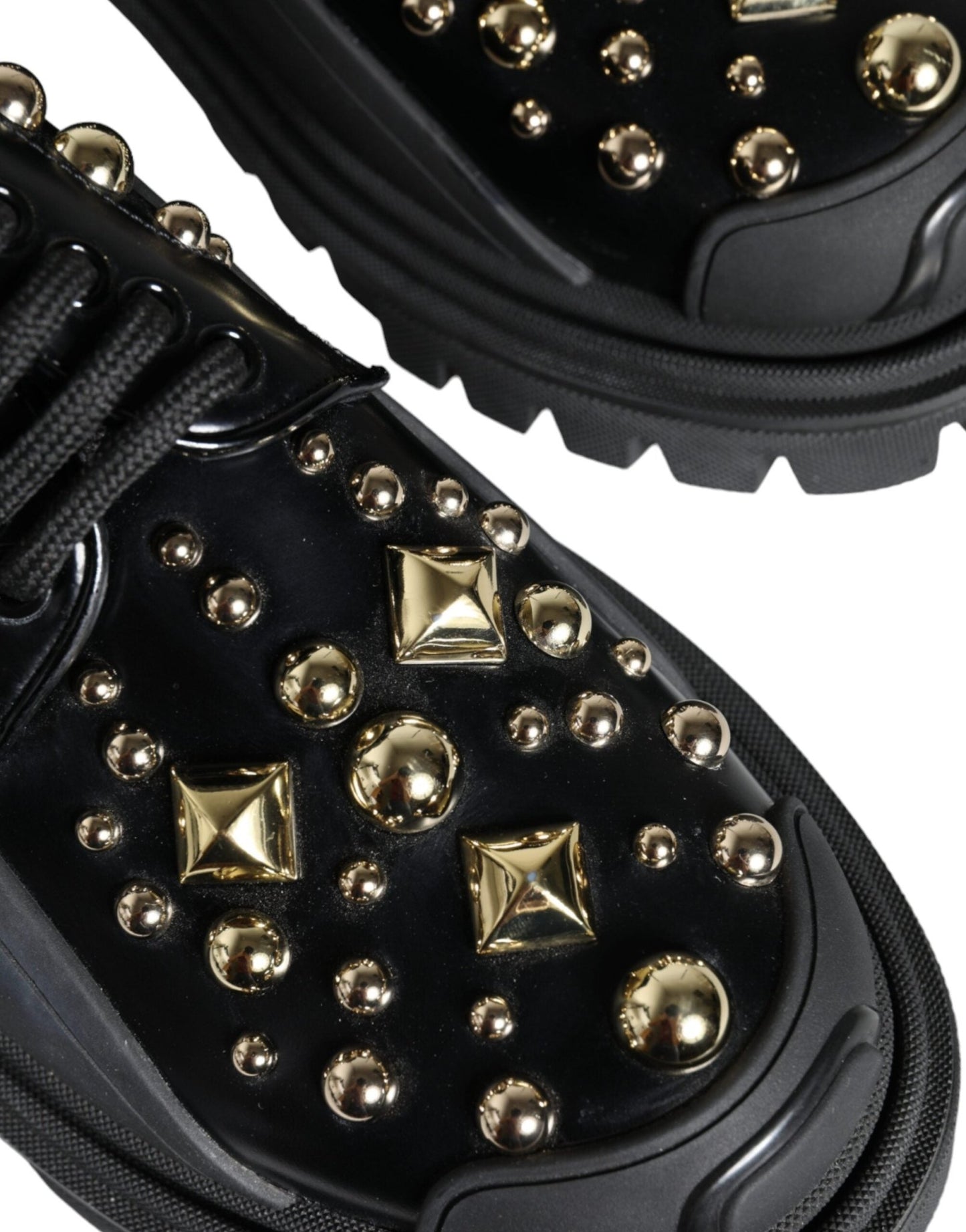 Dolce & Gabbana Black Leather Trekking Derby Embellished Shoes - SMARTMARTNZ