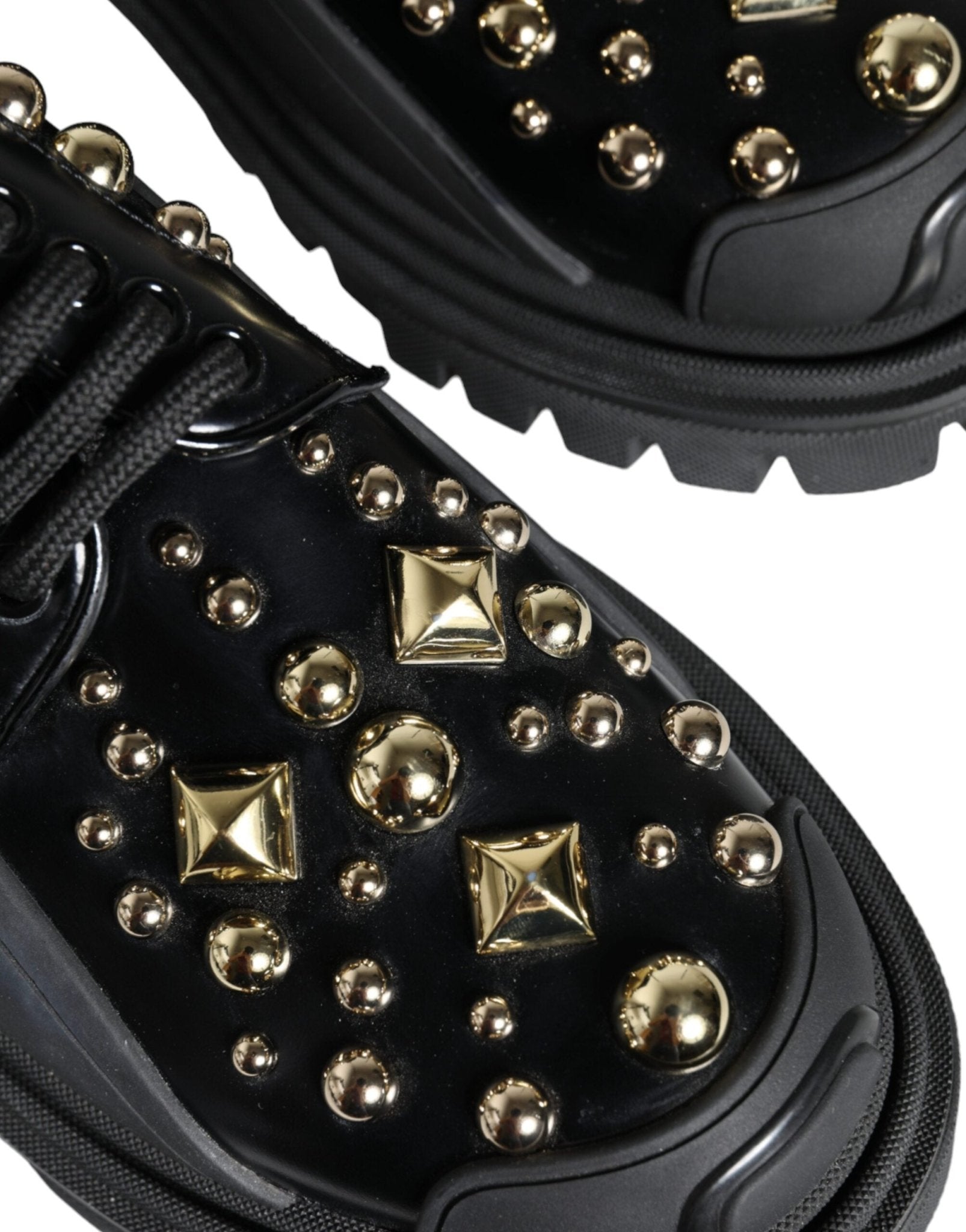 Dolce & Gabbana Black Leather Trekking Derby Embellished Shoes - SMARTMARTNZ