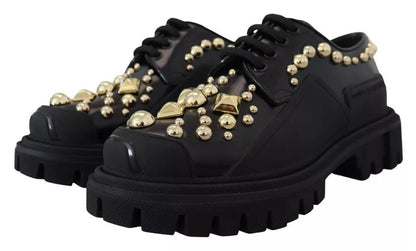 Dolce & Gabbana Black Leather Trekking Derby Embellished Shoes - SMARTMARTNZ