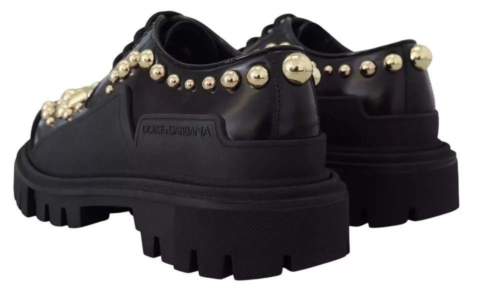 Dolce & Gabbana Black Leather Trekking Derby Embellished Shoes - SMARTMARTNZ