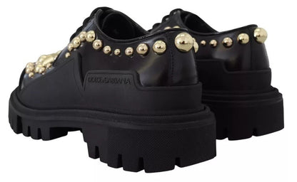 Dolce & Gabbana Black Leather Trekking Derby Embellished Shoes - SMARTMARTNZ