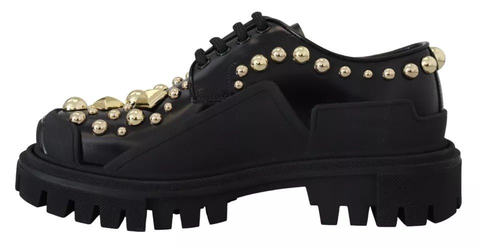 Dolce & Gabbana Black Leather Trekking Derby Embellished Shoes - SMARTMARTNZ