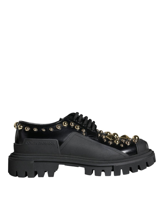 Dolce & Gabbana Black Leather Trekking Derby Embellished Shoes - SMARTMARTNZ